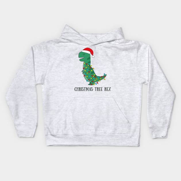 Christmas Tree Rex- Funny Dinosaur T Rex Christma Gifts Kids Hoodie by Dreamy Panda Designs